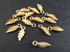 Small Leaf Pendant Charm, Tiny Metal Leaves Bracelet Charms, 22k Matte Gold Plated 15pc