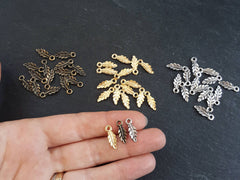 Small Leaf Pendant Charm, Mini Metal Leaves Bracelet Charms, Matte Antique Silver Plated, 15pc