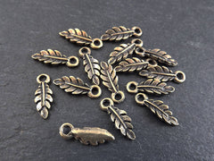 Small Leaf Pendant Charms, Mini Tiny Metal Leaves Bracelet Charms, Antique Bronze Plated 15pcs