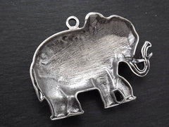 Elephant Pendant with Decorative Leaf Saddle, African Elephant, Ethnic Necklace Pendant, Matte Antique Silver Plated