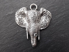 Elephant Head Necklace Pendant Matte Antique Silver Plated Ethnic Jewelry Making Supplies Findings Components
