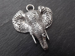 Elephant Head Necklace Pendant Matte Antique Silver Plated Ethnic Jewelry Making Supplies Findings Components