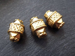 Ethnic Long Cuboid Barrel Bead Spacers - 22k Matte Gold Plated Brass - 3pc