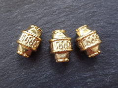 Ethnic Long Cuboid Barrel Bead Spacers - 22k Matte Gold Plated Brass - 3pc