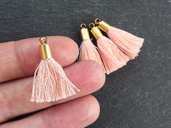 Mini Peach Soft Thread Tassels Earring Bracelet Tassel Jewelry Fringe Turkish Findings - 22k Matte Gold Plated Cap - 26mm - 4pc - NEW CAP