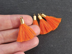 Mini Pumpkin Orange Soft Thread Tassels Earring Bracelet Tassel Fringe Turkish Findings - 22k Matte Gold Plated Cap - 26mm - 4pc - NEW CAP