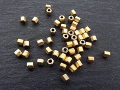 Tiny Hexagon Barrel Tube Bead Spacers 22k Matte Gold Plated - 2mm - 50pcs