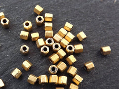 Tiny Hexagon Barrel Tube Bead Spacers 22k Matte Gold Plated - 2mm - 50pcs