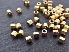 Tiny Hexagon Barrel Tube Bead Spacers 22k Matte Gold Plated - 2mm - 50pcs