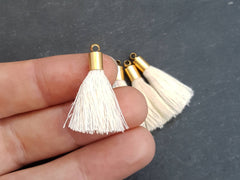 Mini Light Cream Soft Thread Tassels Earring Bracelet Tassel Fringe Turkish Findings - 22k Matte Gold Plated Cap - 26mm - 4pc - NEW CAP