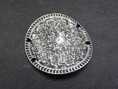 Large Floral Medallion Curved Disc Connector - Bracelet Necklace Center Piece - Matte Antique Silver Plated - 1PC