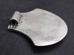 Rustic Stamped Tribal Shield Pendant, Large Ethnic Focal Statement Pendant, Matte Antique Silver Plated  1PC