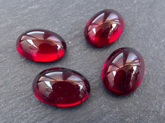 4pcs Red Czech Oval Glass Dome Cabochon Beads - 18 x 12mm