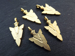 Arrow Spear Head Spike Charms Tribal Ethnic 22k Matte Gold Plated Turkish Jewelry Making Supplies Findings Components - 5pc