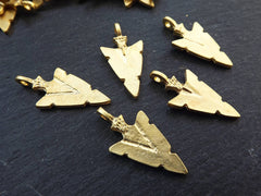 Arrow Spear Head Spike Charms Tribal Ethnic 22k Matte Gold Plated Turkish Jewelry Making Supplies Findings Components - 5pc