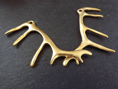 Gold Antler Horn Pendant, Deer Antler Pendant, Necklace Pendant, Focal Connector, Statement Pendant, 22k Matte Gold Plated - 1PC