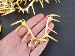 Gold Antler Horn Pendant, Deer Antler Pendant, Necklace Pendant, Focal Connector, Statement Pendant, 22k Matte Gold Plated - 1PC