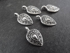 Tribal Upside Down Tear Drop Pendant Charms Non Tarnish Turkish Jewelry Supplies Findings Components Matte Antique Silver Plated Brass - 5pc