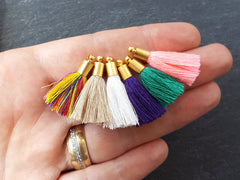 Mini Pink Glow Tassels Earring Bracelet Tassel Fringe Turkish Findings Soft Thread  - 22k Matte Gold Plated Cap - 26mm - 4pc - NEW CAP