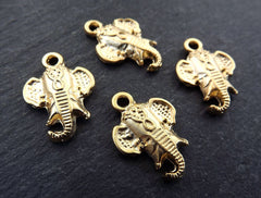 Small Elephant Head Pendant Charms, African Elephant, Tribal Drop Charms, Lucky Charms, 22k Matte Gold , 4pc