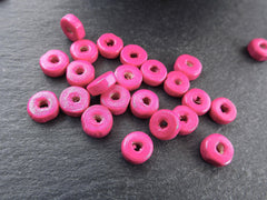 Hot Pink Round Rondelle Heishi Wood Beads Satin Varnished Plain Simple Round Smooth Ball Bead Spacers 8mm Choose 50pcs, 200pcs or 400pcs