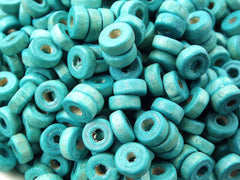 Aqua Blue Round Rondelle Heishi Wood Beads Satin Varnished Plain Simple Round Smooth Ball Bead Spacers 8mm Choose 50pcs, 200pcs or 400pcs