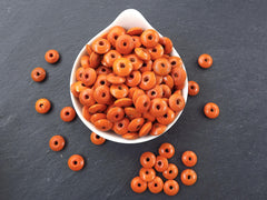 Tangerine Orange Saucer Disc Wood Beads Varnished Plain Simple Round Disc Craft Wooden Bead Spacers 14 x 5mm - Choose 25pcs, 50pcs or 100pcs