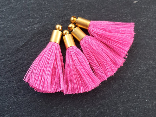 Mini Persian Rose Pink Yellow Thread Tassels Earring Bracelet Tassel Fringe Turkish Findings 22k Matte Gold Plated Cap 26mm - 4pc - NEW CAP