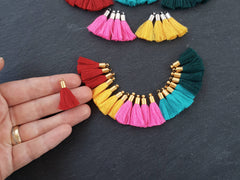 Mini Persian Rose Pink Yellow Thread Tassels Earring Bracelet Tassel Fringe Turkish Findings 22k Matte Gold Plated Cap 26mm - 4pc - NEW CAP