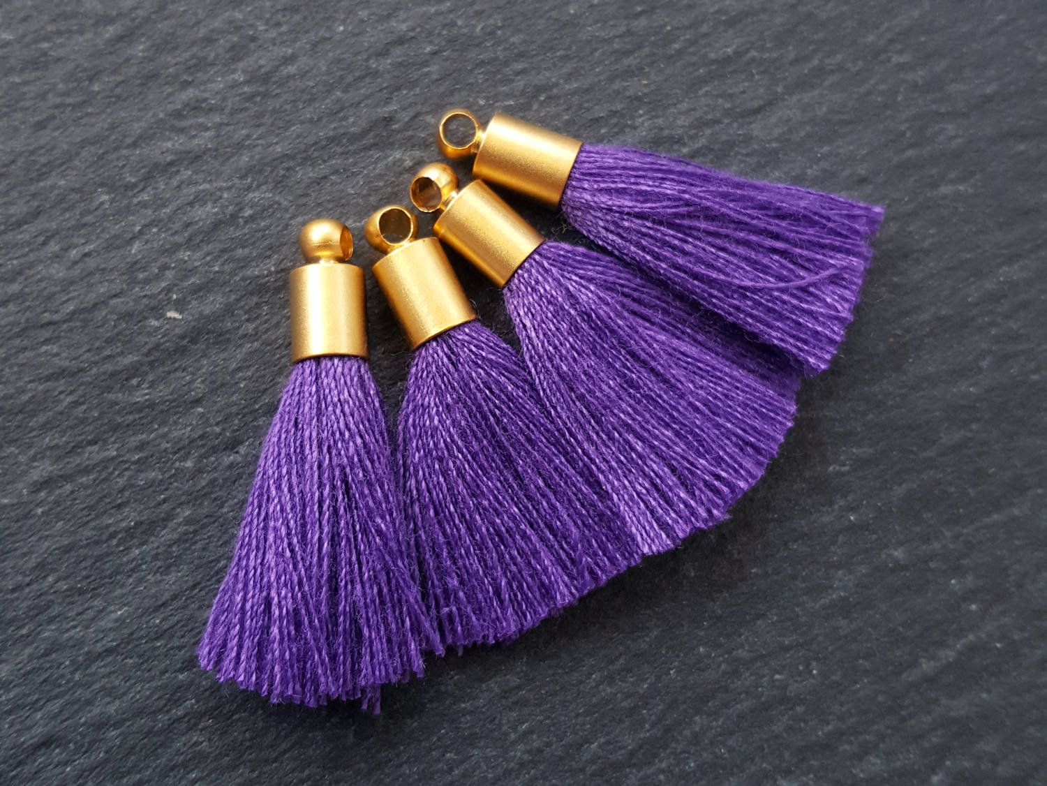 Mini Purple Heart Soft Thread Tassels Earring Bracelet Tassel Fringe Turkish Findings - 22k Matte Gold Plated Cap - 26mm - 4pc - NEW CAP