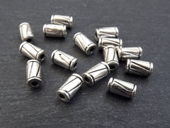 15 Diagonal Line Detail Tube Bead Spacers - Matte Antique Silver Plated