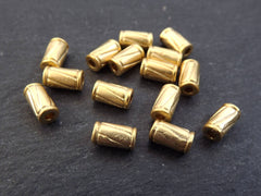 15 Gold Tube Beads Diagonal Line Detail Metal Spacers Jewelry Making Beading Supplies Findings - 22k Matte Gold Plated