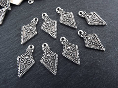 Arrow Shield Spear Head Spike Charms Tribal Ethnic Matte Antique Silver Plated Turkish Jewelry Making Supplies Findings Components - 8pc