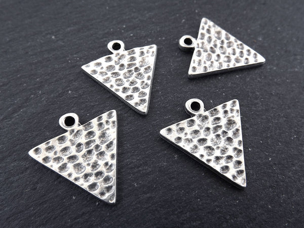 Hammered Triangle Pendant Charms, Minimalist Geometric Earring Necklace Pendant,  Jewelry Making Supplies, Matte Antique silver plated, 4pc