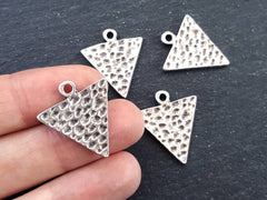 Hammered Triangle Pendant Charms, Minimalist Geometric Earring Necklace Pendant,  Jewelry Making Supplies, Matte Antique silver plated, 4pc