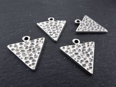 Hammered Triangle Pendant Charms, Minimalist Geometric Earring Necklace Pendant,  Jewelry Making Supplies, Matte Antique silver plated, 4pc