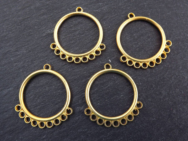 Round Gold Chandelier Earring Pendants, Chandelier Connector, Chandelier Charms, Chandelier Pendants, 9 Loops, 22k Matte Gold Plated 4pc