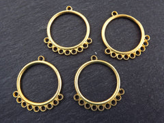 Round Gold Chandelier Earring Pendants, Chandelier Connector, Chandelier Charms, Chandelier Pendants, 9 Loops, 22k Matte Gold Plated 4pc