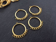 Round Gold Chandelier Earring Pendants, Chandelier Connector, Chandelier Charms, Chandelier Pendants, 9 Loops, 22k Matte Gold Plated 4pc