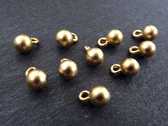 Round Gold Ball Drop Charms Jewelry Making Supplies Findings Metal Beads Brass Beads Tarnish Resistant 22k Matte Gold Plated - 6mm - 10cs