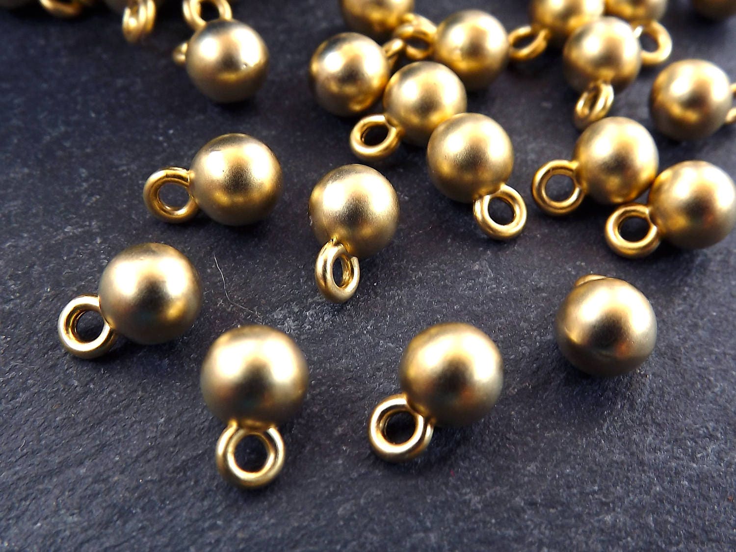 Round Gold Ball Drop Charms Jewelry Making Supplies Findings Metal Beads  Brass Beads Tarnish Resistant 22k Matte Gold Plated - 6mm - 10cs