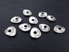 Silver Cornflake Disc Pebble Bead Spacers, Free form Beads, Wavy Beads, Mykonos Beads, Silver Nugget Beads, Matte Antique Silver, 10pc
