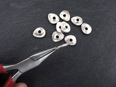 Silver Cornflake Disc Pebble Bead Spacers, Free form Beads, Wavy Beads, Mykonos Beads, Silver Nugget Beads, Matte Antique Silver, 10pc