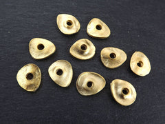 Gold Cornflake Disc Pebble Bead Spacers, Free form Beads, Wavy Beads, Mykonos Beads, Gold Nugget Beads,  22k Matte Gold Plated - 10pcs