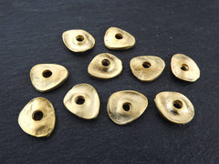 Gold Cornflake Disc Pebble Bead Spacers, Free form Beads, Wavy Beads, Mykonos Beads, Gold Nugget Beads,  22k Matte Gold Plated - 10pcs