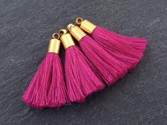 Mini Violet Pink Soft Thread Tassels Earring Bracelet Tassel Fringe Turkish Findings - 22k Matte Gold Plated Cap - 26mm - 4pc - NEW CAP