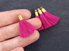 Mini Violet Pink Soft Thread Tassels Earring Bracelet Tassel Fringe Turkish Findings - 22k Matte Gold Plated Cap - 26mm - 4pc - NEW CAP