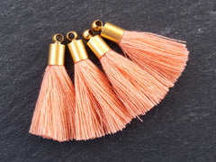 Mini Peachy Peach Soft Thread Tassels Earring Bracelet Tassel Fringe Turkish Findings - 22k Matte Gold Plated Cap - 26mm - 4pc - NEW CAP