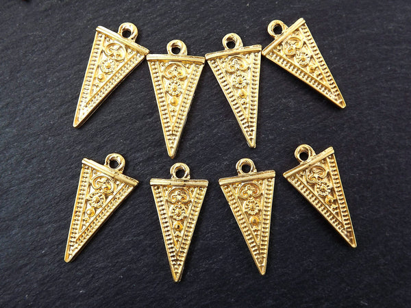 Triangle Spike Charm Pendants, Gold Spike, Gold Triangle, Flower Charms, Bracelet Charm, Earring Pendant, 22k Matte Gold Plated 8pc