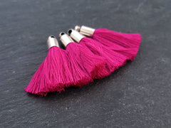 Mini Violet Pink Soft Thread Tassels Earring Bracelet Tassel Fringe Turkish Findings -Matte Silver Plated Cap - 26mm - 4pc